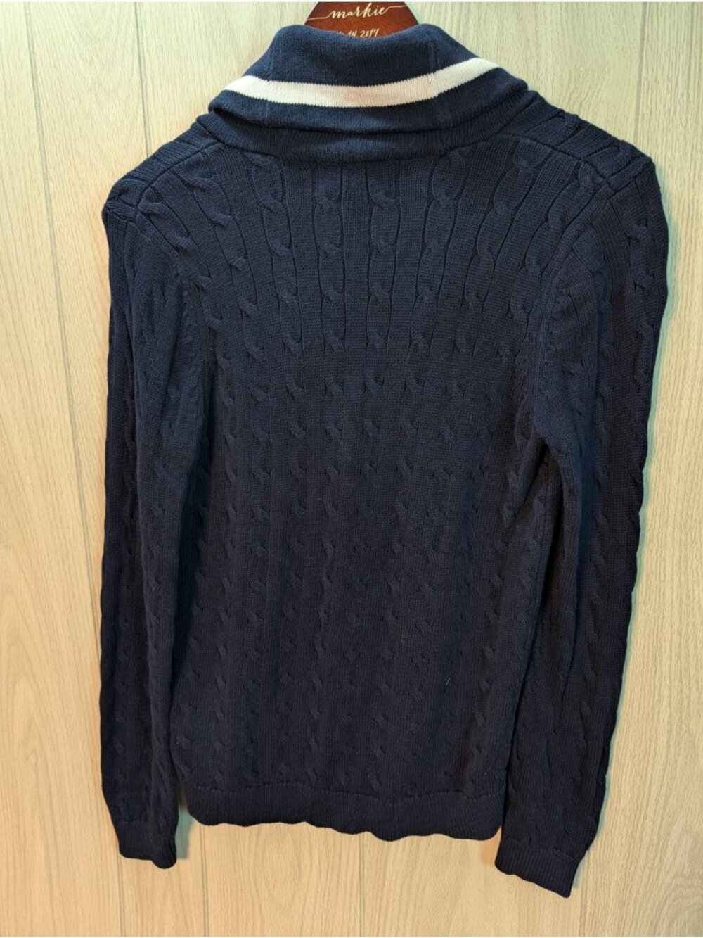 Lauren Active Ralph Lauren Crest Cardigan Sweater Medium Cable Knit Preppy Blue - Picture 3 of 7